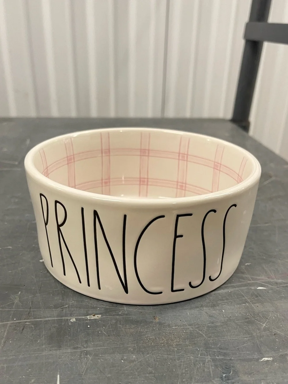 Rae Dunn “PRINCESS”’Pet Bowl - adorable pink window pane interior - 6” diameter
